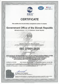 Certifikát ISO 37001:2016 (anglická verzia) - Systém manažérstva proti úplatkárstvu spoločnosti